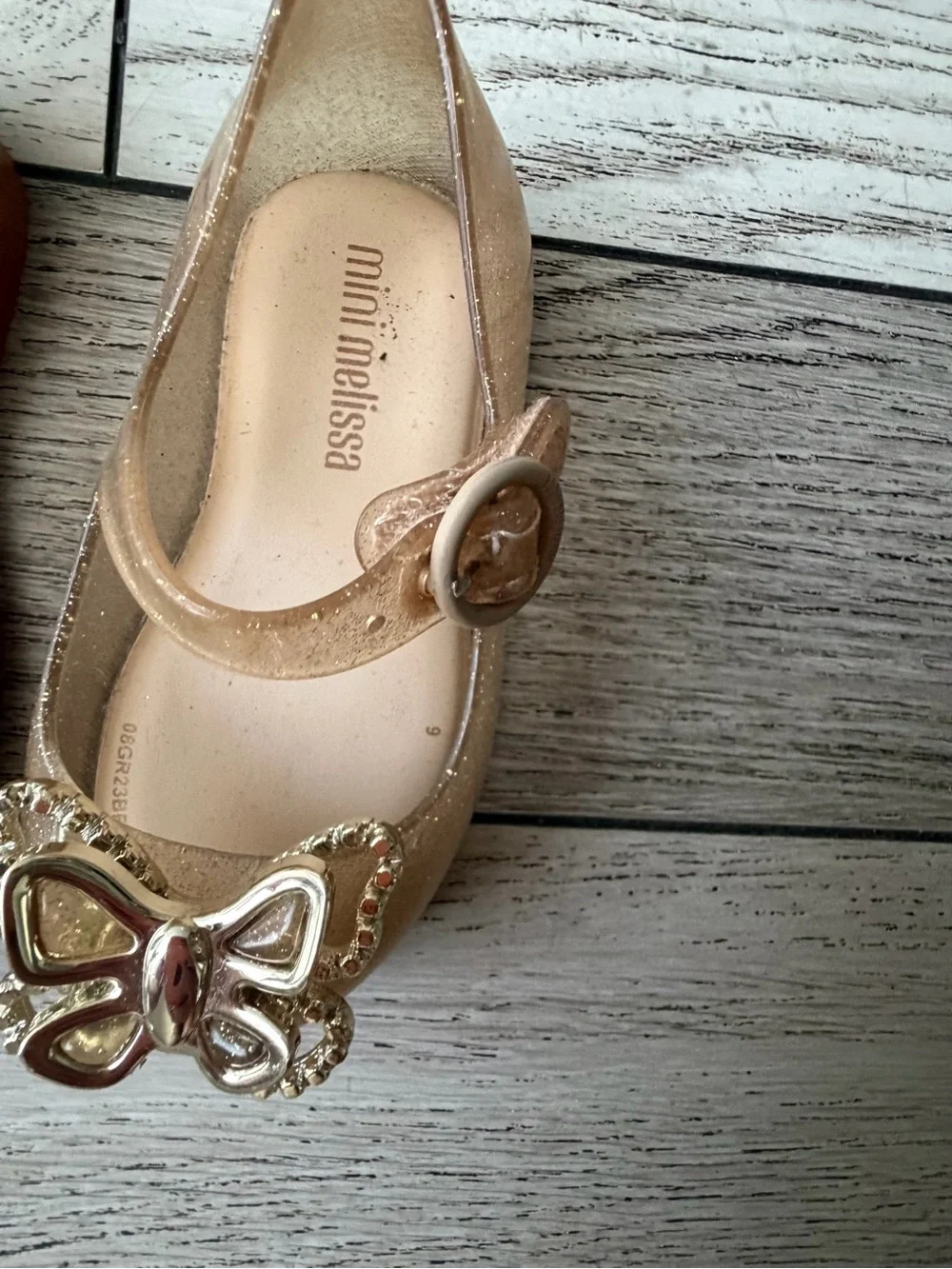Mini Melissa Metallic Gold Glitter Butterfly Mary Jane Shoes size 6